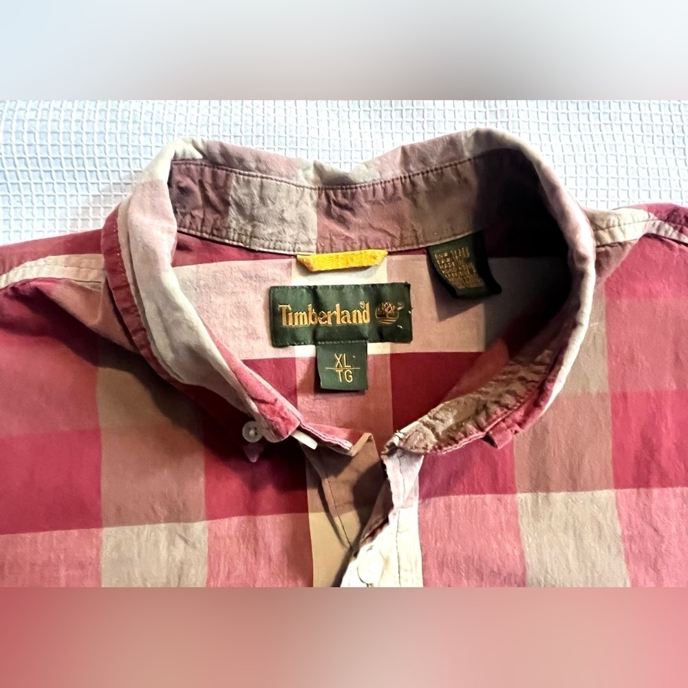 Timberland Men's Red and Tan Plaid Collared Shirt Size XL - Picture 7 of 13